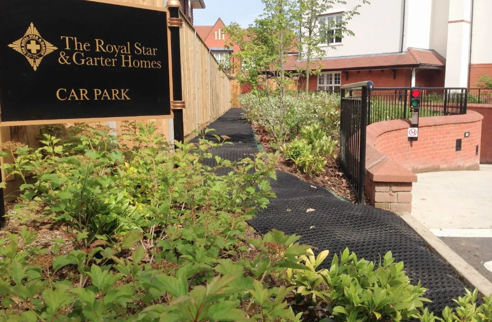 RubbaGrass Rubber Grass Matting - Walkway around Car Park