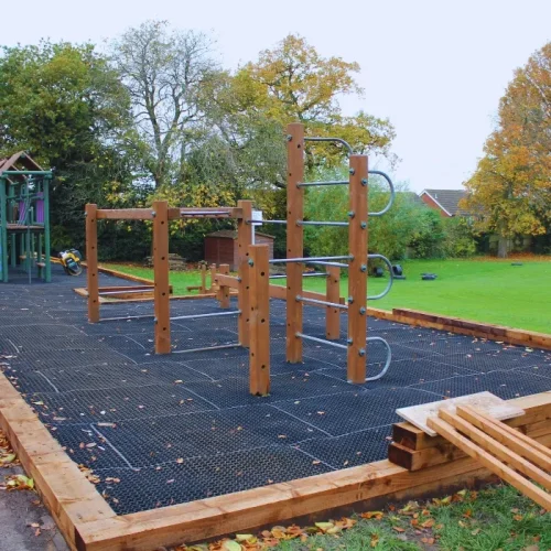 RubbaGrass Rubber Grass Matting - Black Matting Installed in a Playground